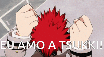 a cartoon character with red hair and the words eu amo a tsukiki above him
