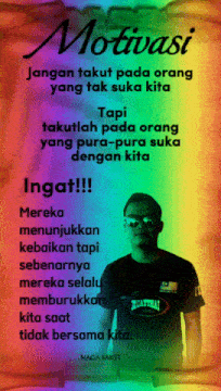 a motivational poster with a picture of a man and a rainbow background