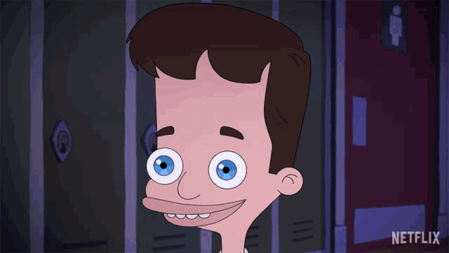a cartoon of a man standing in front of lockers with a sign that says netflix