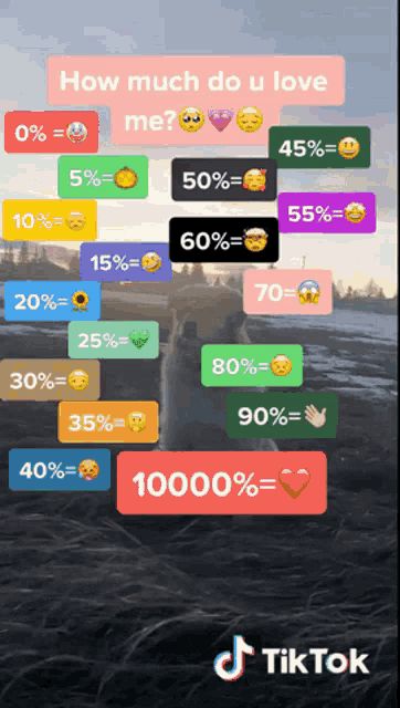 a screenshot of a tiktok app showing how much someone loves you