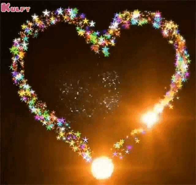 a heart made of colorful stars with the word kulfy written on the bottom