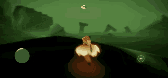 a screenshot of a video game shows a person walking through a dark forest