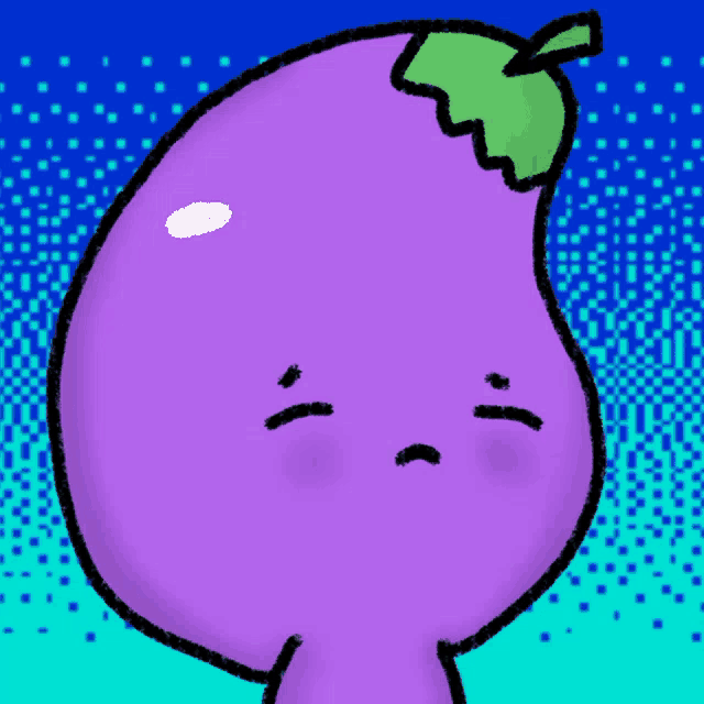 a purple eggplant with a green leaf on it