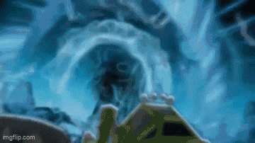 a close up of a person 's face in a tunnel .