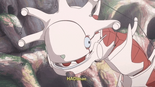 a cartoon drawing of a monster with the words hadimae written below it .