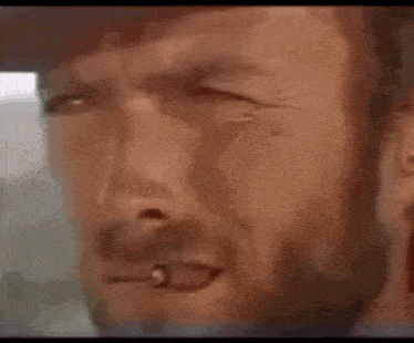 a close up of a man 's face with a beard .