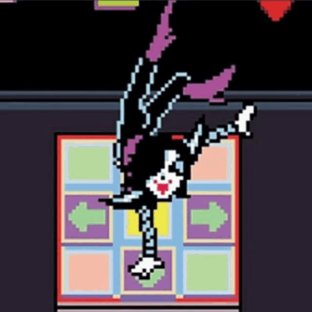 a pixel art drawing of a person doing a handstand on a colorful floor .