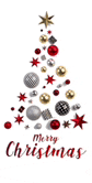 a christmas tree made of red , silver , and gold decorations .