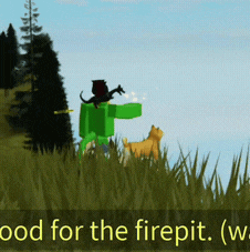 a screenshot of a video game with the words " good for the firepit " at the bottom