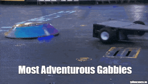 a gif of a robot fighting with the words most adventurous gabbies