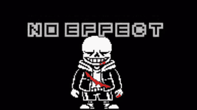 a pixel art of a skeleton with blood on his face and the words no effect