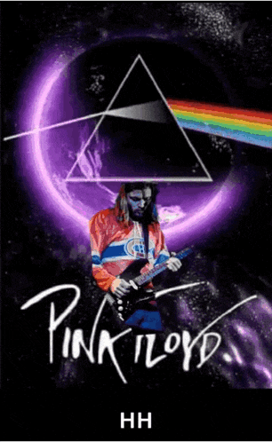 a pink floyd poster with a man playing a guitar and the words shine on