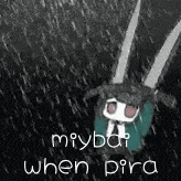 a black and white image of a cartoon character standing in the rain .
