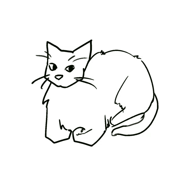 a black and white drawing of a cat with the letter h on the bottom