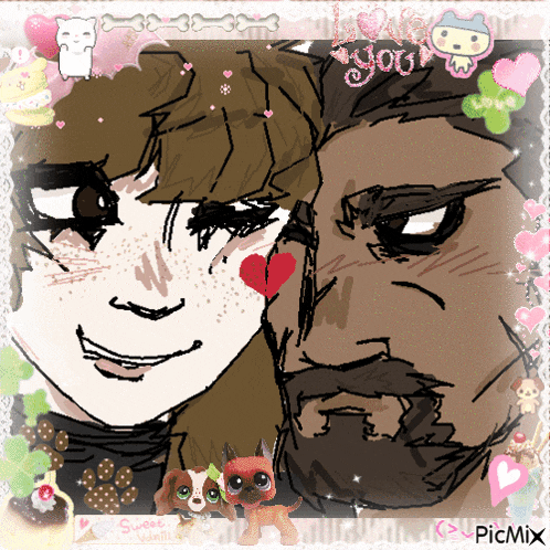 a drawing of a man and a woman with the words " i love you " on top