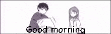a black and white drawing of a man and a woman standing next to each other with the words `` good morning '' .