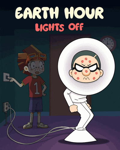 a poster for earth hour lights off shows a boy in a number 1 shirt