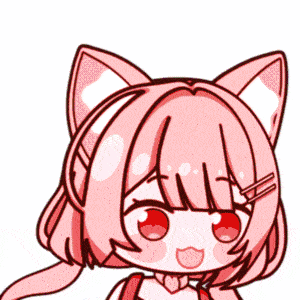 a cartoon girl with pink hair and cat ears is smiling