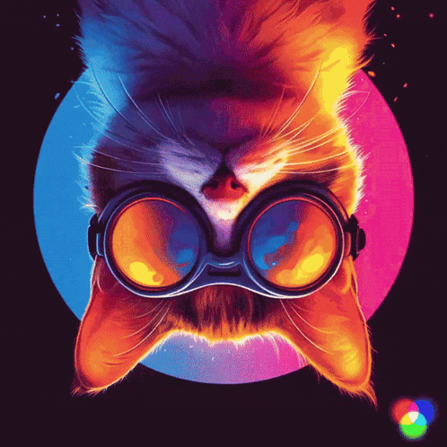a cat wearing a pair of goggles is looking up at the camera