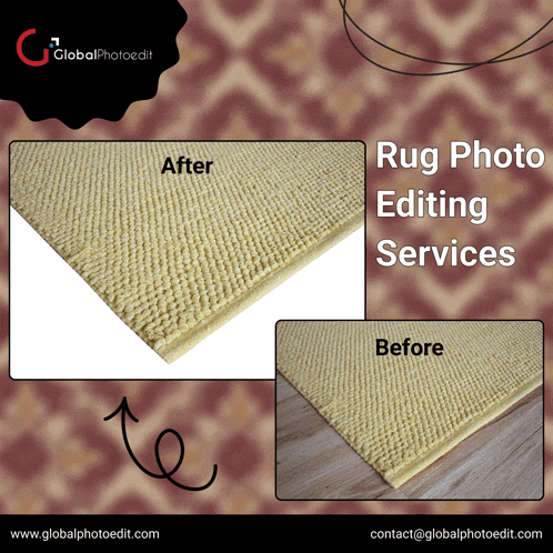an advertisement for rug photo editing services shows a before and after picture