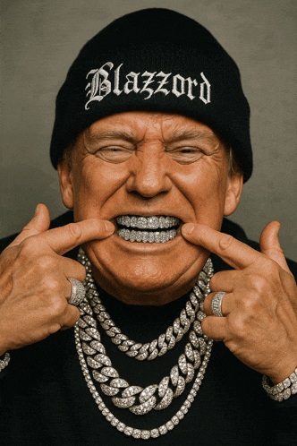 a man wearing a black beanie that says blazzard