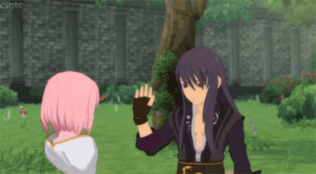 a video game character giving a high five to another character with csgtc written on the bottom right