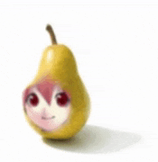 a yellow pear with a girl 's face on it