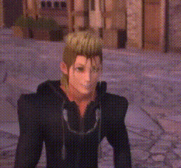 a man in a black suit is sitting on the ground in a video game scene .