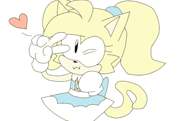a drawing of a girl giving a peace sign with a pink heart behind her