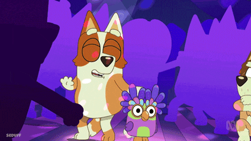 a cartoon of a dog and a bird with the letters sdruff below them