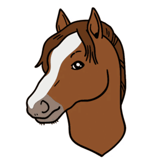a cartoon drawing of a brown horse 's head with a white spot on its forehead