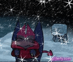 a cartoon character is standing in the snow with the website glitterfy.com in the bottom right corner