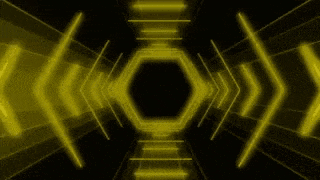 a futuristic tunnel with yellow lights coming out of it