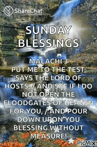 a picture of a waterfall with the words sunday blessings written on it