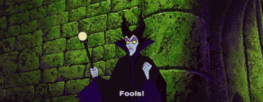a cartoon character with horns is holding a wand and saying fools