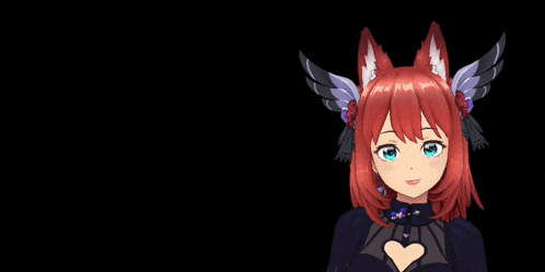 a red haired anime girl with wings is standing next to a welcome sign