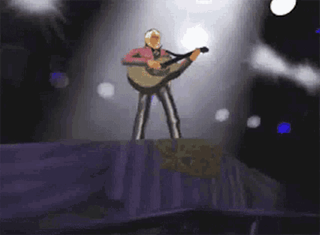 a cartoon of a man playing a guitar with the words burning on i in the corner