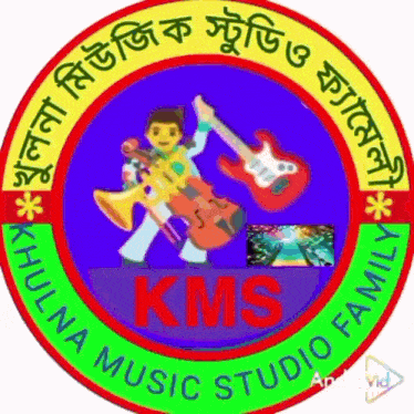 a logo for khulna music studio family shows a boy holding a guitar