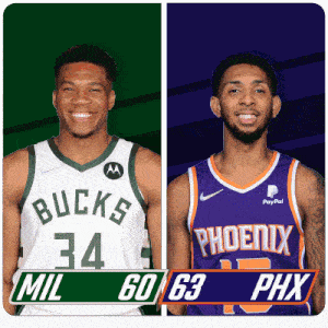 two basketball players one from the bucks and the other from the suns