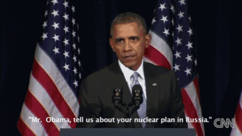 mr. obama is giving a speech and says " mr. obama tell us about your nuclear plan in russia .