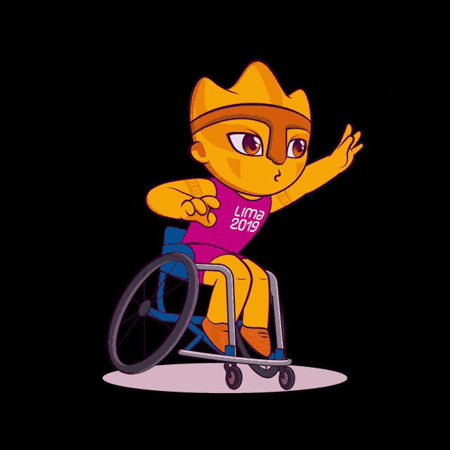 a cartoon of a person in a wheelchair playing basketball with lima 2019 on their shirt