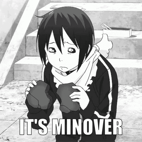a black and white image of a boy holding a rock with the words it 's minover below him