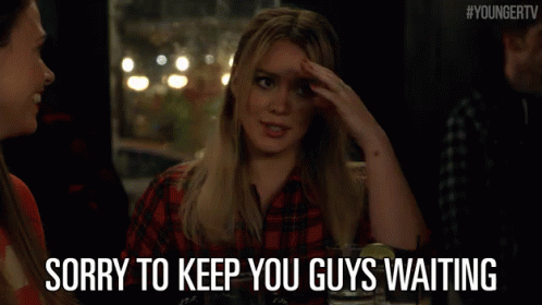 Sorry To Keep You Guys Waiting GIF - Younger Tv Land Hilary Duff GIFs
