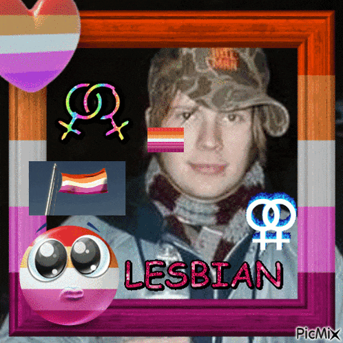 a picture of a man in a hat with the word lesbian on the bottom