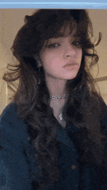 a woman with long hair and a nose ring is wearing a necklace .