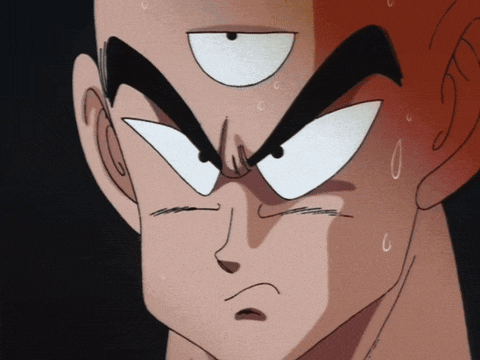 a close up of a cartoon character 's face with a white eye
