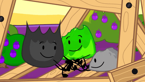 a cartoon drawing of a black and green object holding hands