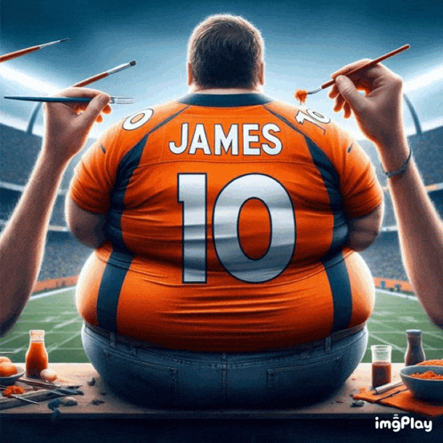 a man in a james 10 jersey is being painted with brushes