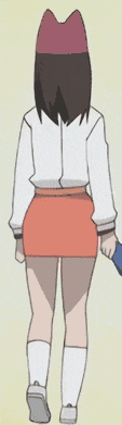a cartoon girl with a red hat on her head