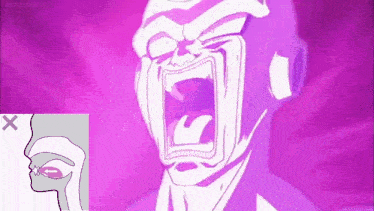 a drawing of a man screaming with a purple background and a diagram of a man 's mouth .